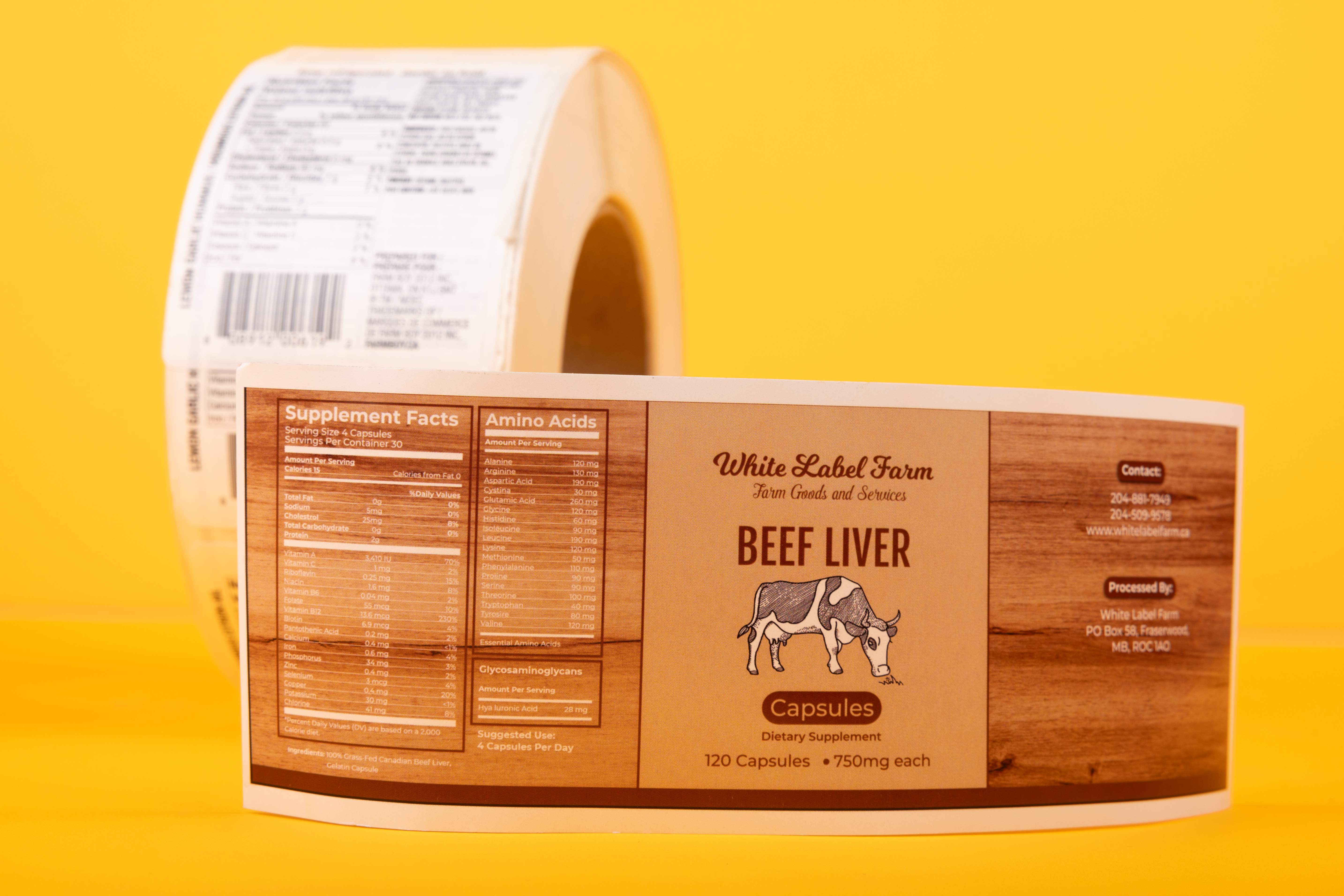 Beef liver capsules dietary supplement label