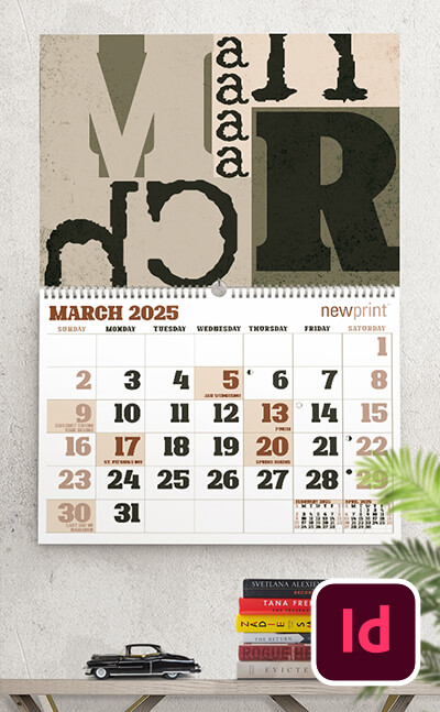 Wall calendar design with rustic theme